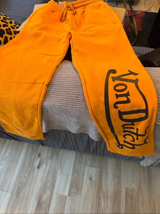 Von Dutch Pants - Von Dutch Bright Orange Sweatpants with Black Logo